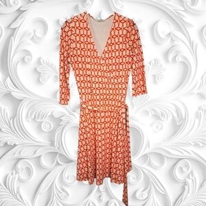 41 Hawthorne Tan Dress With Red Geographic Design